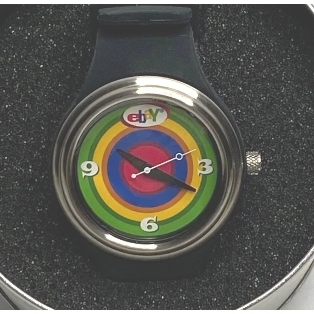 eBayana Bulls Eye Watch Official eBay Logo Meg 2003 Silver Tin